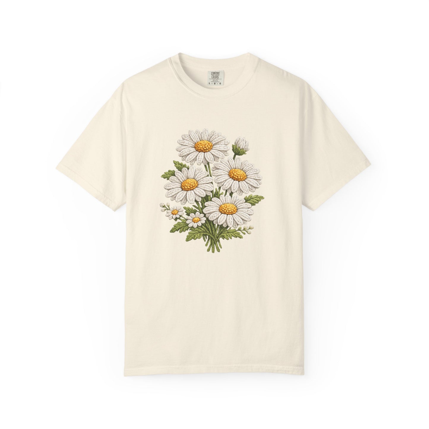 Faux Embroidered Daisy Shirt - Crochet Style Floral Tee - Comfort Colors