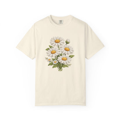 Faux Embroidered Daisy Shirt - Crochet Style Floral Tee - Comfort Colors