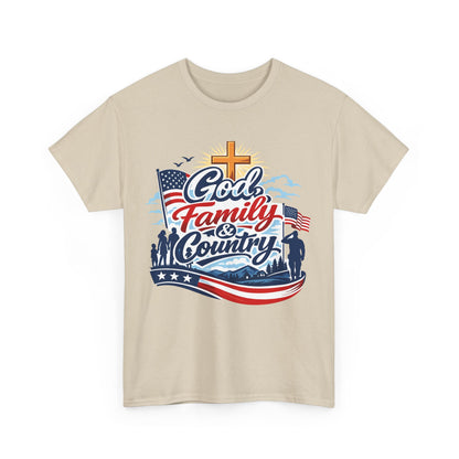 God Family and Country Tee | Patriotic Cross American Flag Shirt
