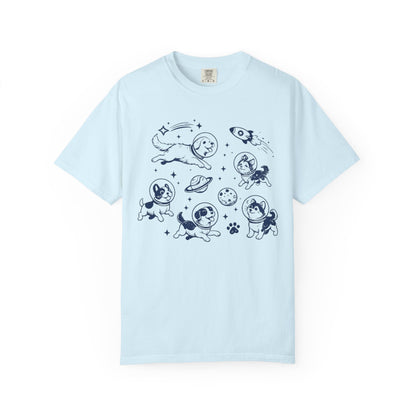 Dogs in Space Illustration T-shirt | Cute Astronaut Puppies, Planets & Rocket