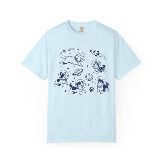 Dogs in Space Illustration T-shirt | Cute Astronaut Puppies, Planets & Rocket