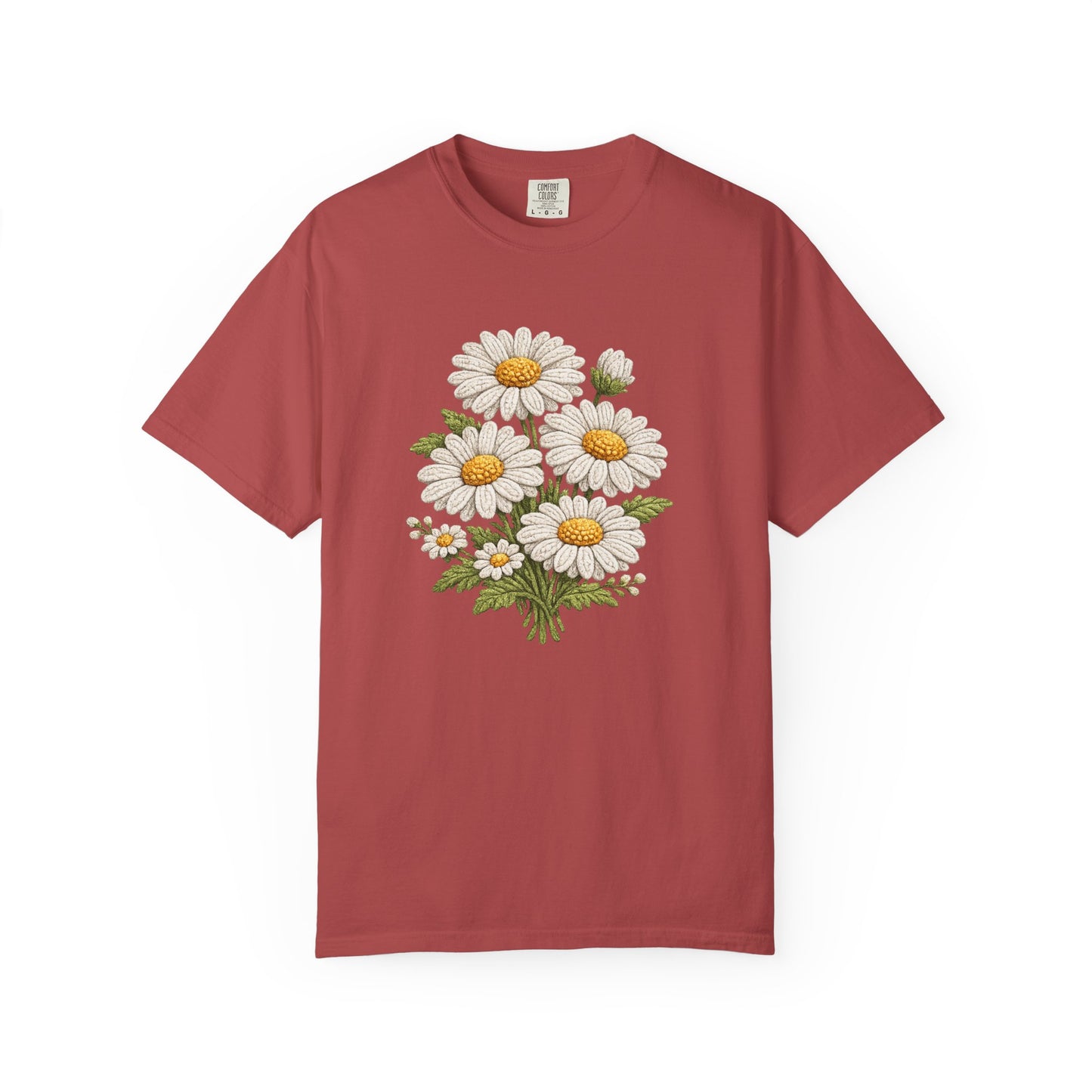 Faux Embroidered Daisy Shirt - Crochet Style Floral Tee - Comfort Colors