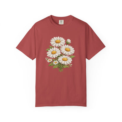 Faux Embroidered Daisy Shirt - Crochet Style Floral Tee - Comfort Colors
