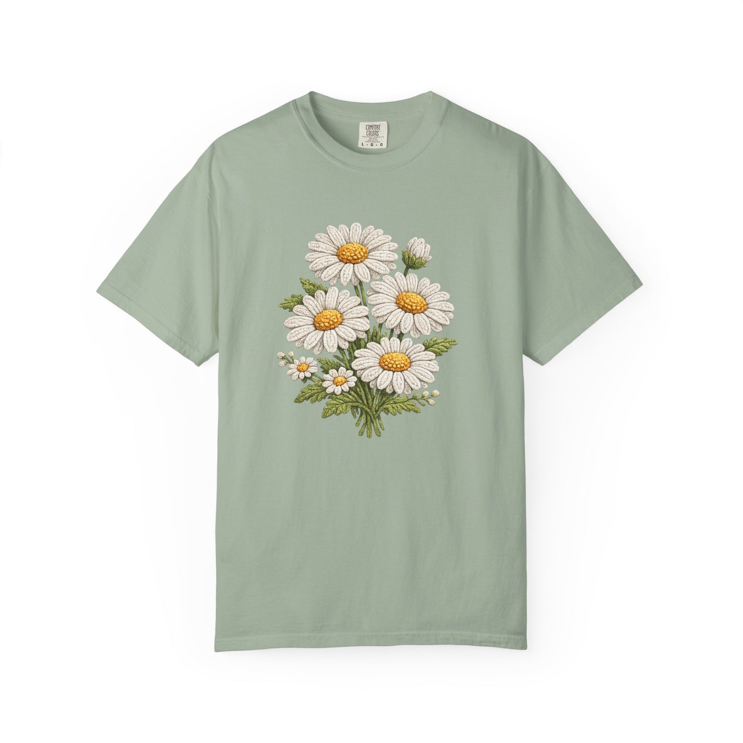 Faux Embroidered Daisy Shirt - Crochet Style Floral Tee - Comfort Colors