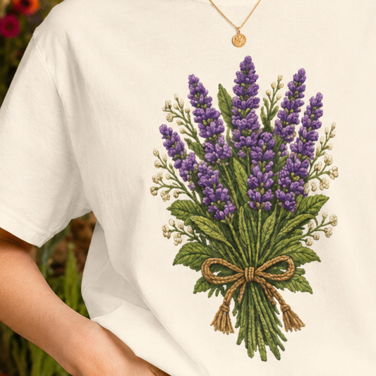 Lavender Bouquet T-shirt | Faux Embroidered Floral Tee