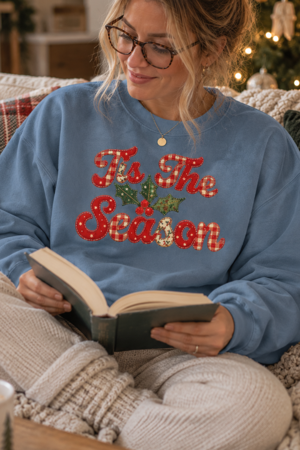 Tis The Season Faux Patchwork Christmas Sweatshirt | Vintage Holiday Pullover