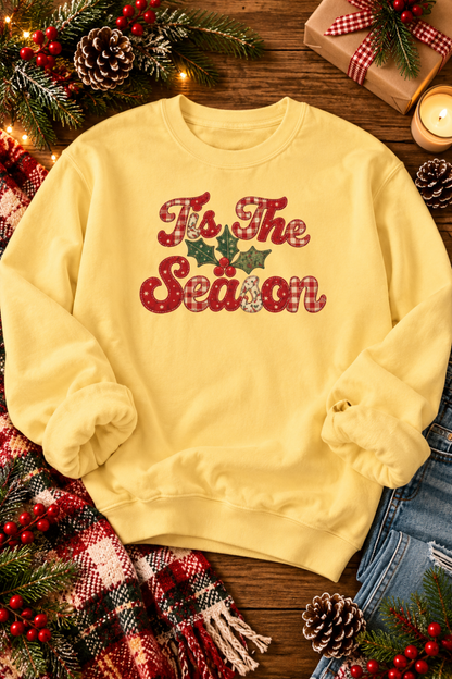 Tis The Season Faux Patchwork Christmas Sweatshirt | Vintage Holiday Pullover
