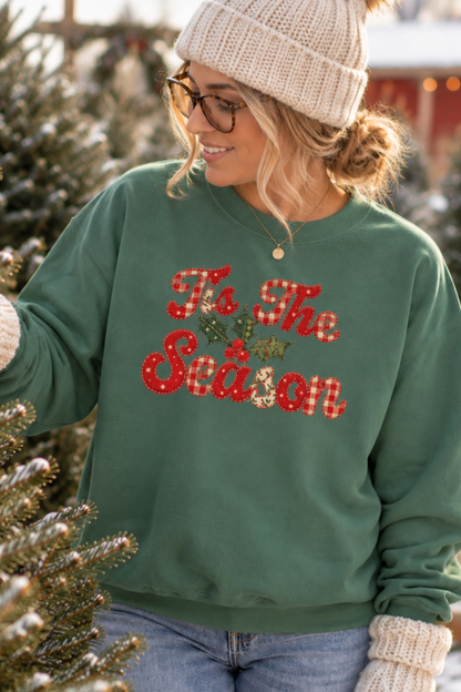 Tis The Season Faux Patchwork Christmas Sweatshirt | Vintage Holiday Pullover