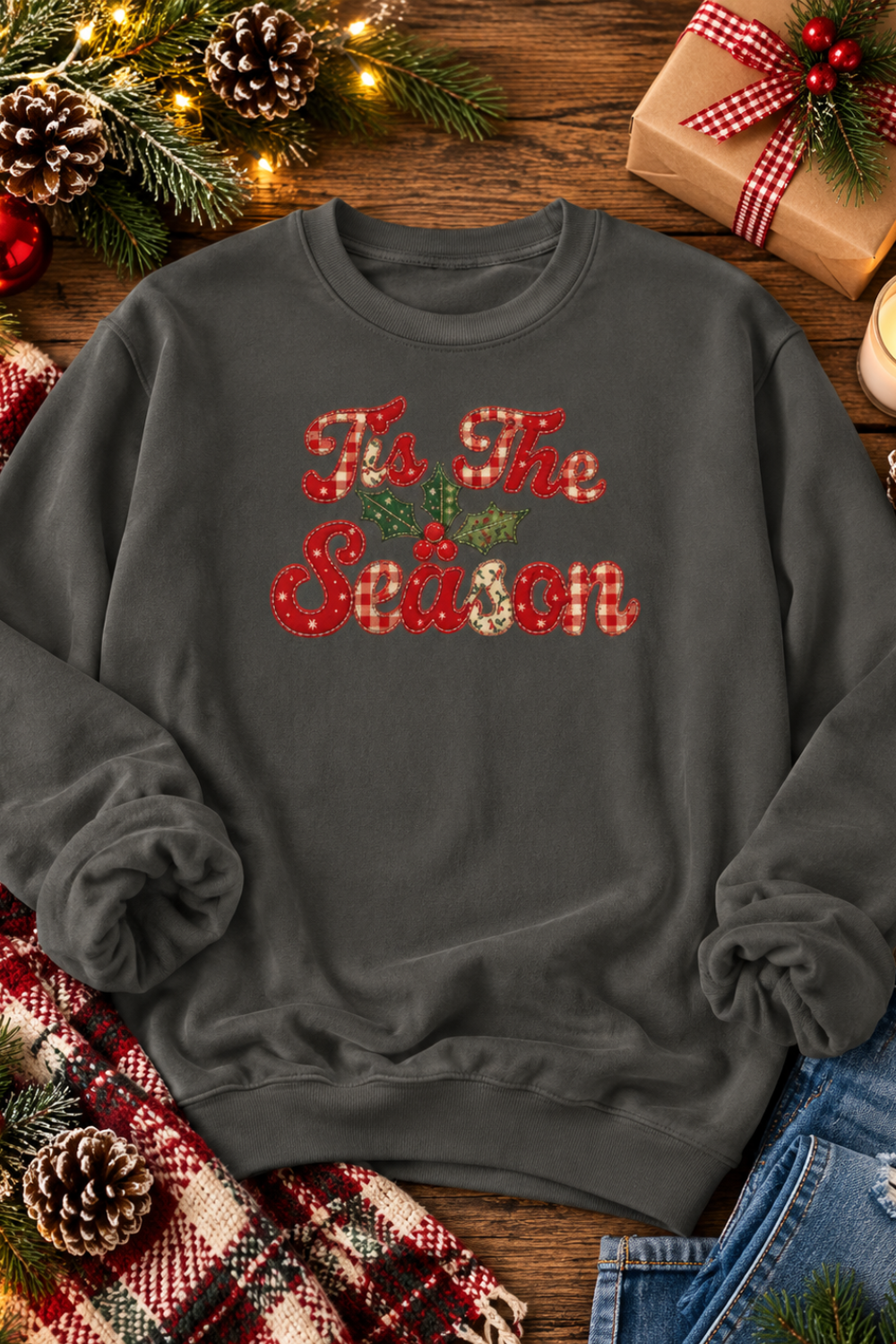 Tis The Season Faux Patchwork Christmas Sweatshirt | Vintage Holiday Pullover