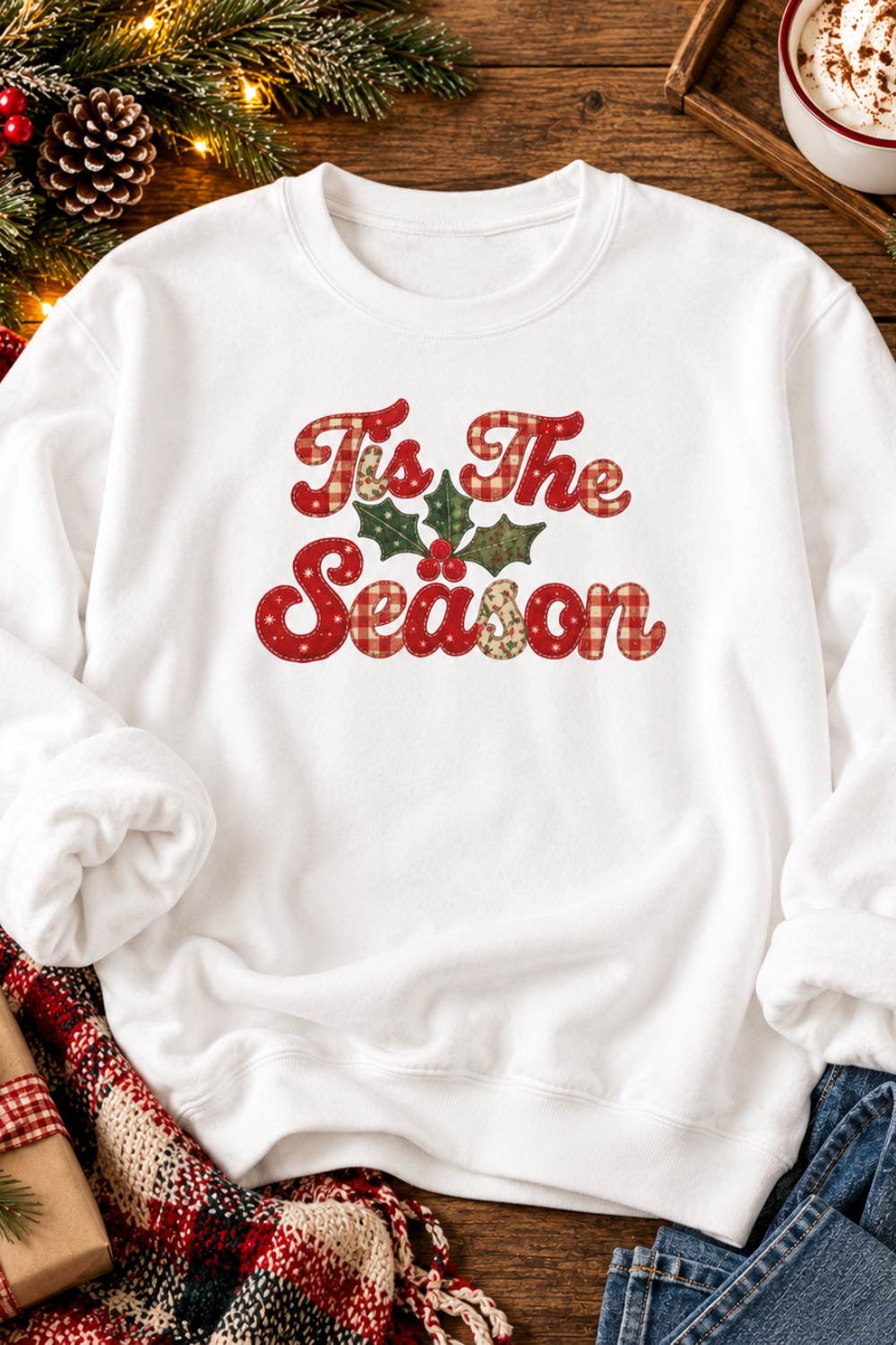 Tis The Season Faux Patchwork Christmas Sweatshirt | Vintage Holiday Pullover