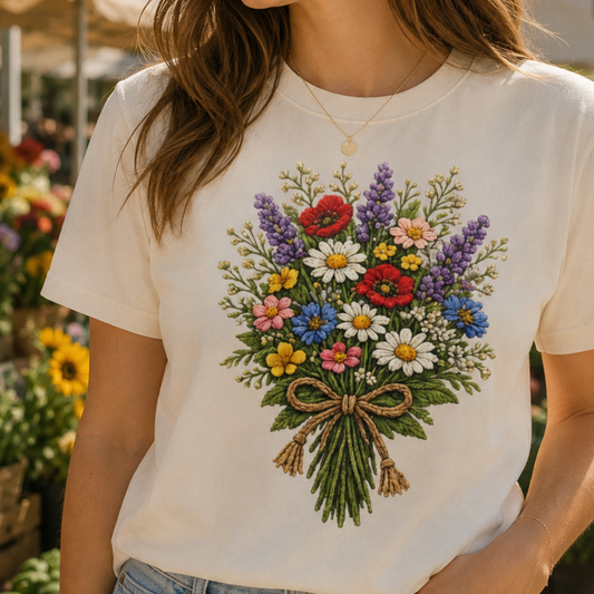 Wildflower Bouquet T-shirt | Crochet Style Floral Tee