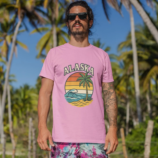 Alaska Retro Sunset Tee — Vintage Beach Palm Graphic T-Shirt